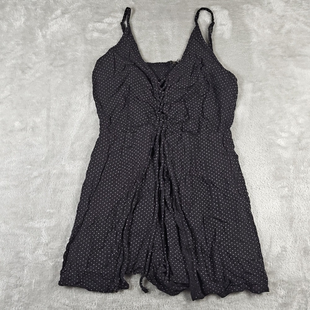 American Eagle Tank Top Womens 2 Babydoll Polka Dot Lace Up Front Sleeveless Y2K